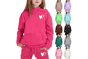 2025 Girls Sweatsuit Set Cute Heart Hooded Sweatshirt & Jogger Pants with Pocket Casual Outfits Set Boys Athletic Tracksuit