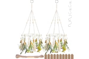 PROTITOUS 2pack Herb Drying Rack with 20 Golden Herb Dryer Hooks, 25 Brown Gift Tags, 32ft Natural Jute Twine, Hanging Rack (Tassels Style)