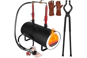 YOURSME Propane Gas Forge, Double Burner Blacksmithing Forge Large Capacity Forge, Oval Propane Burner Forge with 16.85 Inch V-Bit Tongs & Leather Welding Gloves for Farrier, Knife and Tool Making