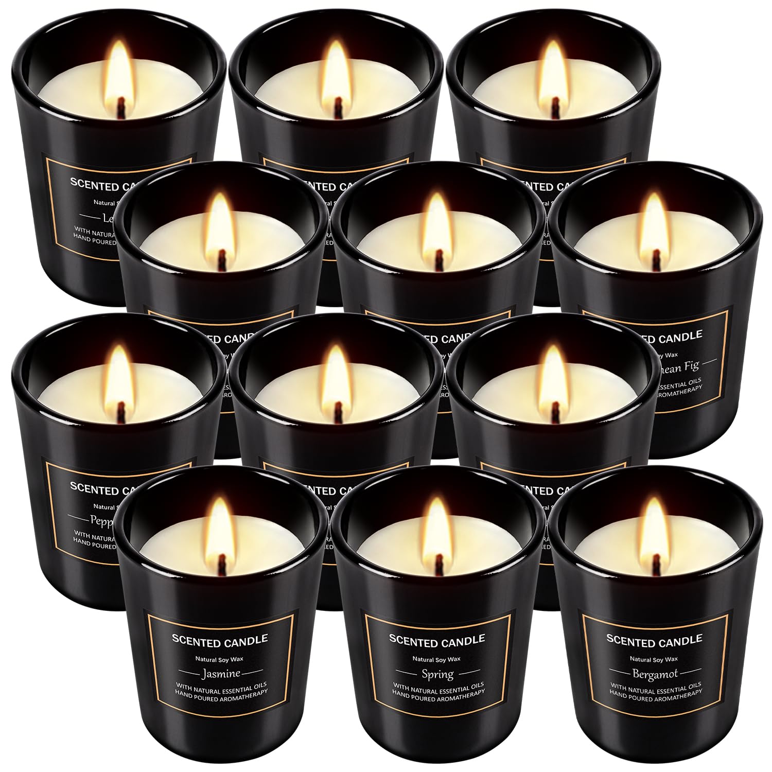 12 Pack Scented Black Candles Gift Set, Natural Soy Wax Aromatherapy Candles for Home, 12 Fragrances, Perfect for Stress Relief, Meditation, Bathroom, Bedroom, Birthday Gifts for Women & Men Image