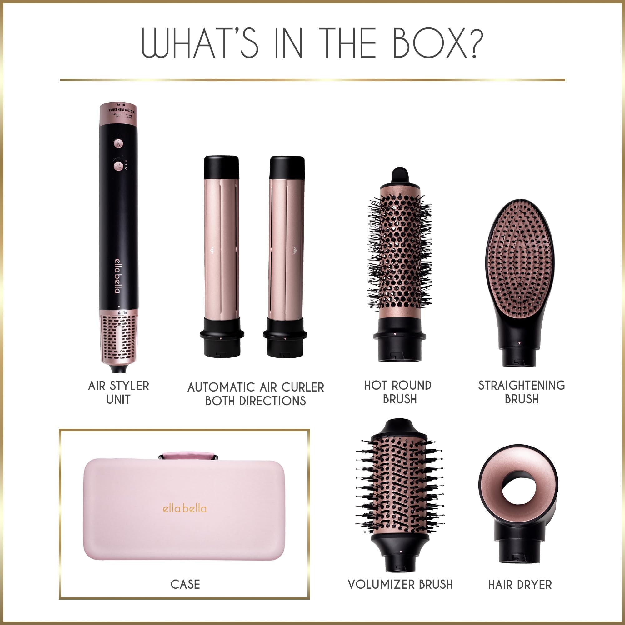 ELLA BELLA 6 in 1 Professional Hot Air Styler • Powerful Hair Dryer & Straightener Set • Styling Without Heat Damage • Fast Drying Curling Volumizing Straightening • Includes Protective Travel Case