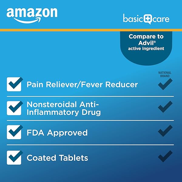 AMAZON BASIC CARE IBUPROFEN TABLETS, 200 MG, PAIN RELIEVER AND FEVER REDUCER, FOR HEADACHE, MUSCULAR ACHES, ARTHRITIS, BACKACHE AND MORE, 100 COUNT (PACK OF 1)