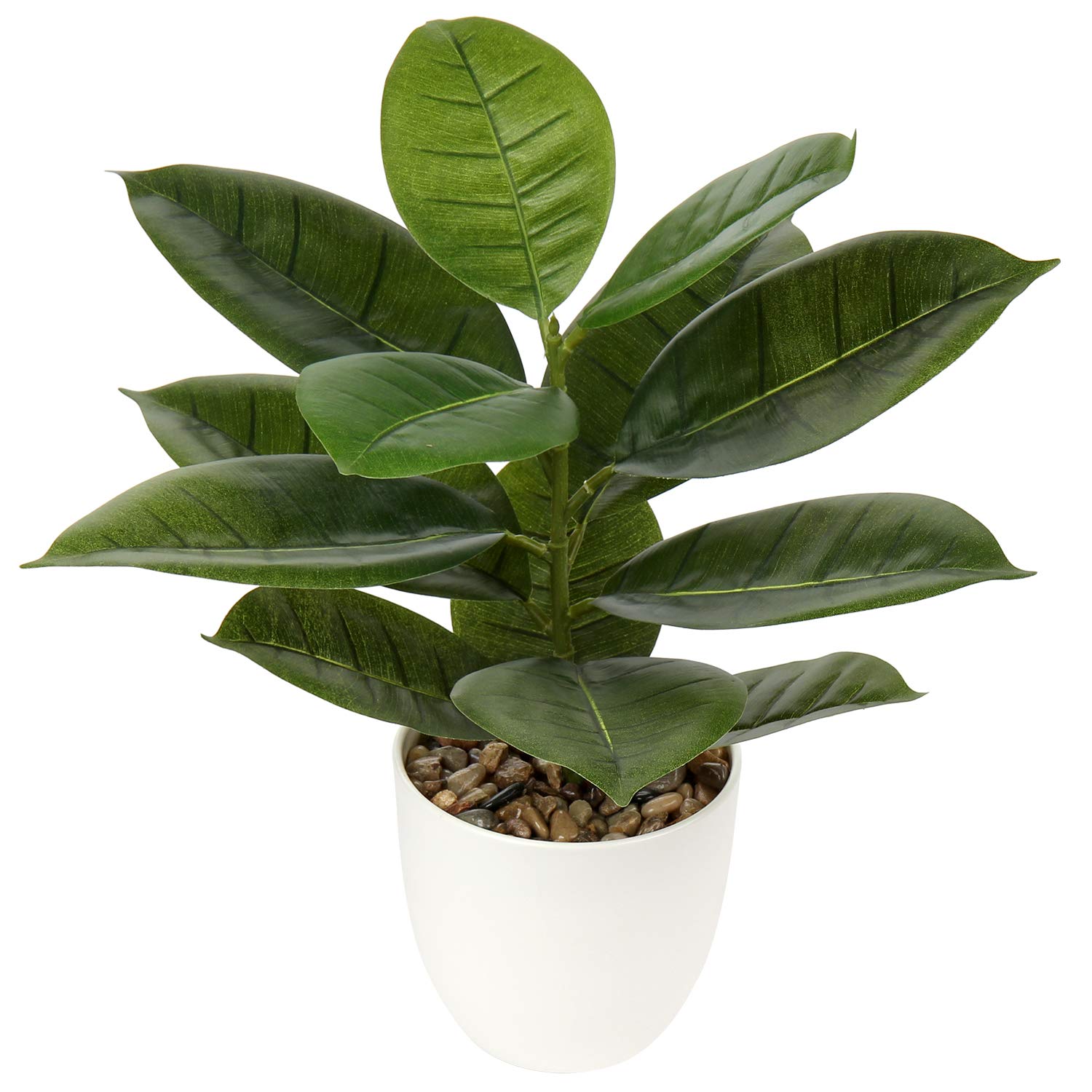 Hollyone 45CM Artificial Plants Rubber Plant Ficus Elastica Faux Plants Indoor Decorative Tropical Fake Plants Aesthetic Room Décor Plants for Bedroom Office Home Desk Decoration