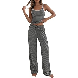 BTFBM Striped Lounge Sets For Women 2 Piece Sets | Color Block Spaghetti Strap Tops Drawstring Wide Leg Pants Pockets, 2026 C
