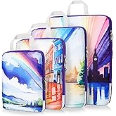 Gonex Compression Packing Cubes, 4pcs Expandable Storage Travel Luggage Bags Organizers, Travel Cubes for Suitcase Carry On (Rainbow)