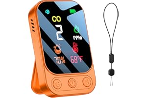 HAKINAKU Portable Carbon Monoxide Detectors [3-in-1] Mini Size CO Monitor with Kickstand & Lanyard Gas Smoke Alarm [ CO Temperature Humidity Sensor ] for Outdoor Camping Travel RV Home Hotel (Orange)