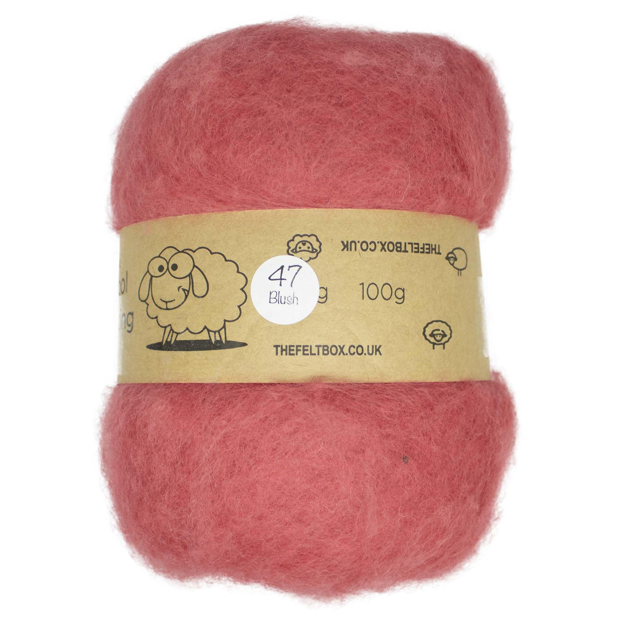 The Felt Box Needle Felting Wool Carded Batting : Short Coarser Mixed Together Fibres, Use as Core or Finish Wool 100 g | 3.5 oz- Blush #47