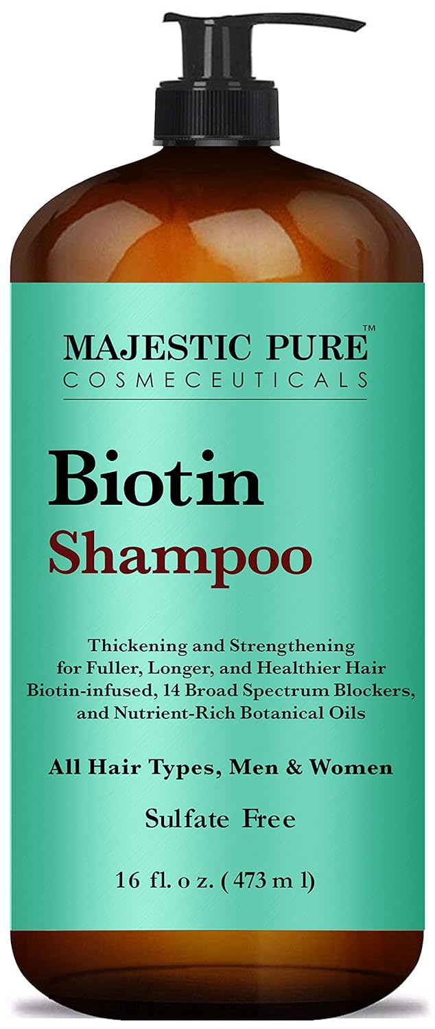 Majestic Pure Biotin Hair Shampoo - Hair Loss Shampoo for Thicker Hair - Infused with Vitamins, Nourishing and Volumizing, DHT Blockers, for Men & Women - 16 fl oz