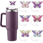 SEMATA 6PCS Cute Butterfly Straw Cover Cap for Stanley Cup Accessories,Bling Straw Toppers for Stanley Tumbler 40&30 oz,Reusable Straws Tips Protectors Compatible with 10mm Straws(Gradient Purple)