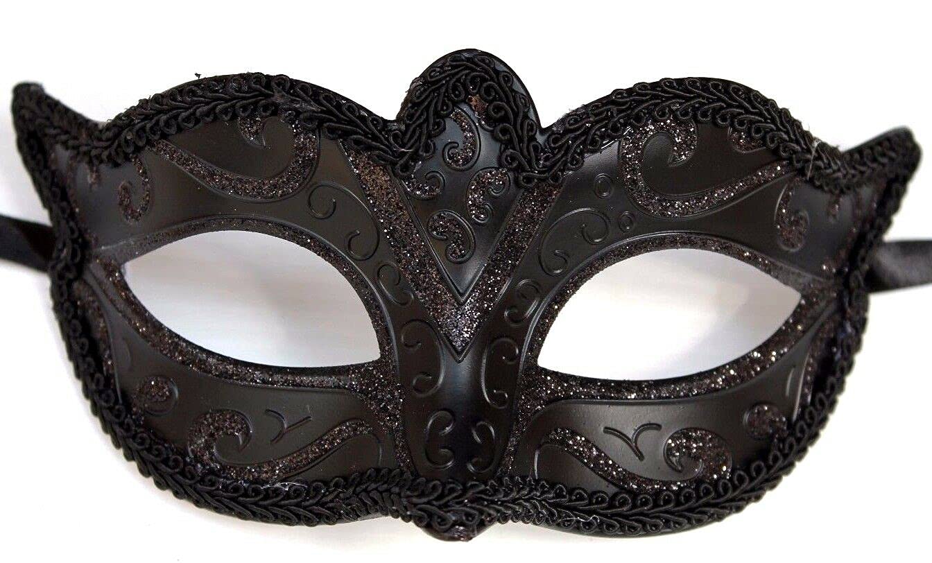 THE GOOD LIFE MENS OR LADIES MIDNIGHT BLACK VENETIAN MASQUERADE CARNIVAL PARTY THEATRICAL EYE FACE MASK, 8cm Deep (95035)
