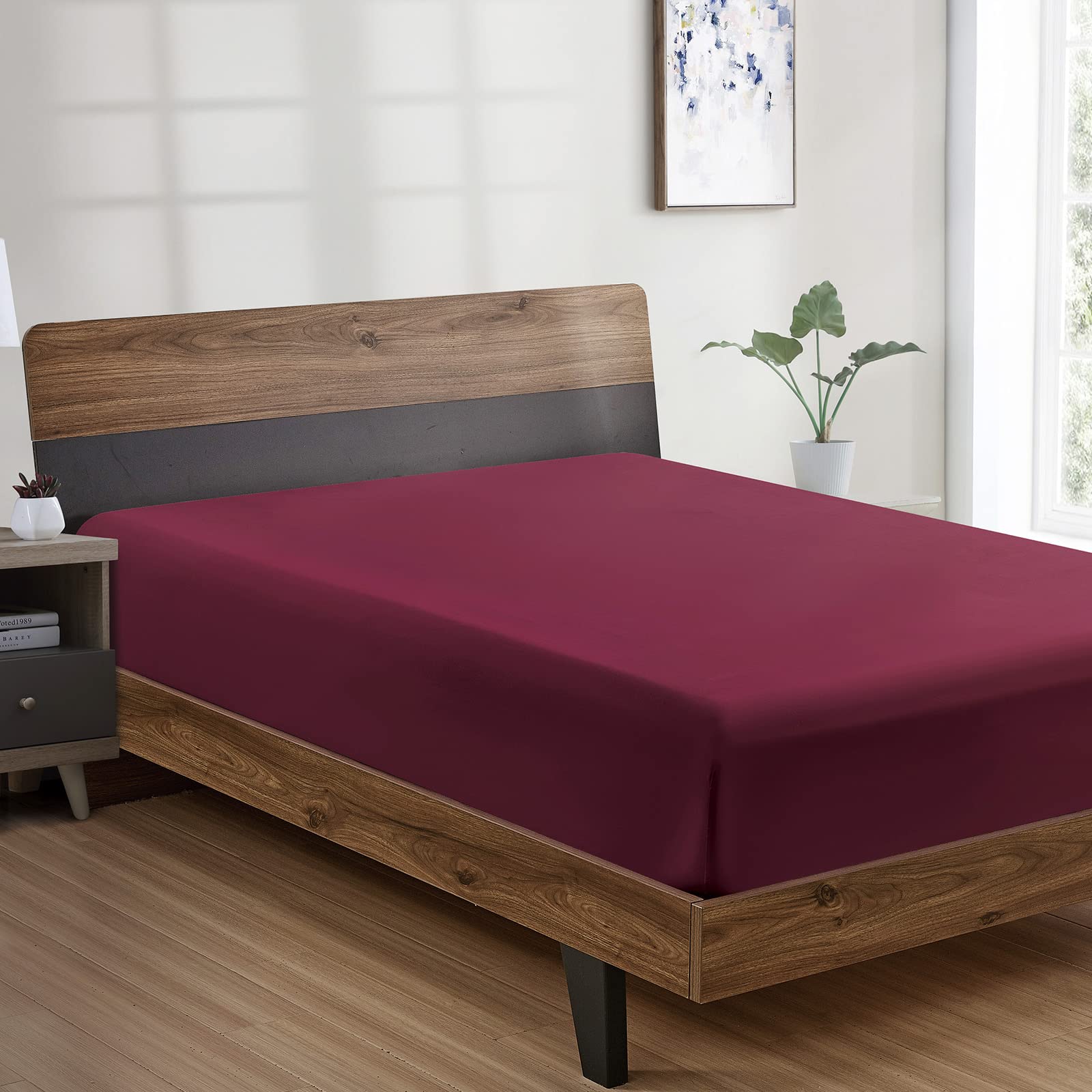 FreshCulture Twin XL Fitted Sheet Only - Hotel Quality - Ultra Soft & Breathable Brushed Microfiber - Deep Pocket - Cooling Fitted Sheet for Twin XL Size Bed - Burgundy