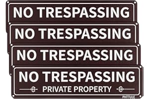 PHTTULE Private Property No Trespassing Sign 4 Pack, Metal No Trespass Sign, 12x3 Inch UV Protected 040 Heavy Duty Aluminum, Reflective, Fade Resistant, Weatherproof