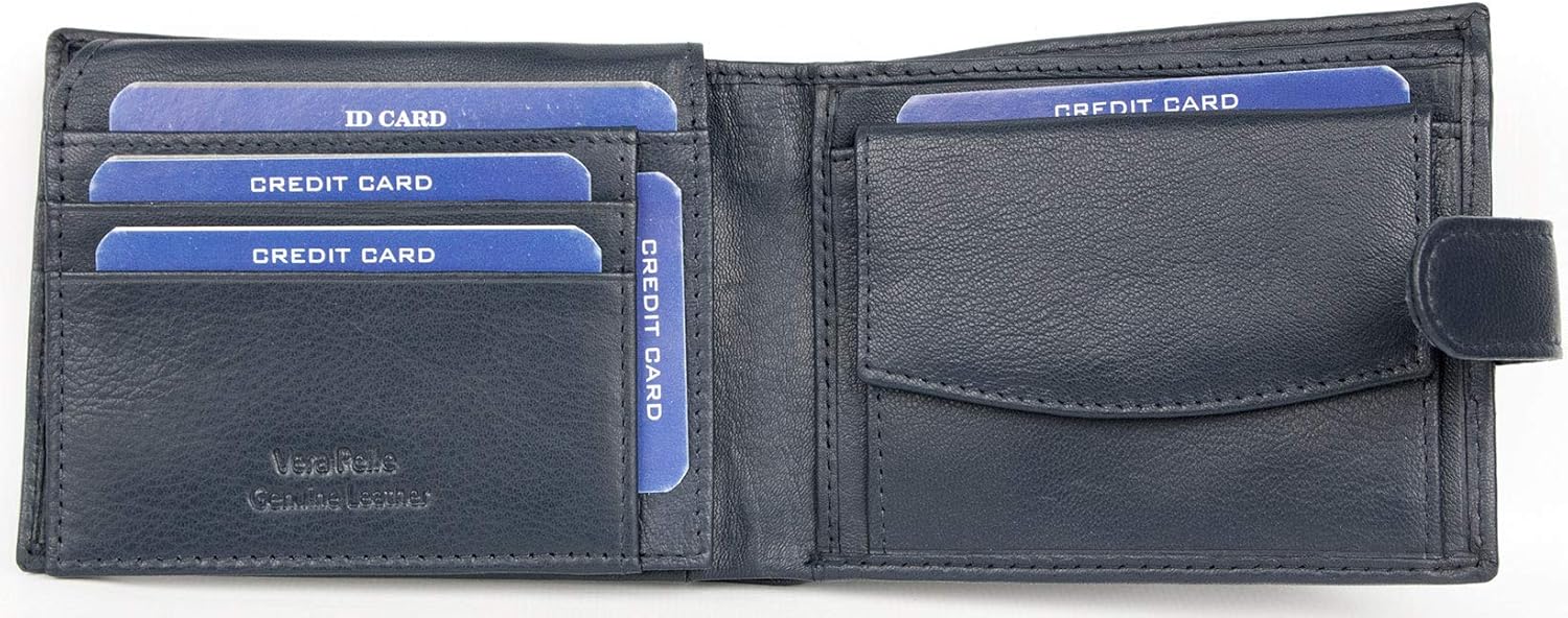 FLW Corsi Grey-Blue Tri-Fold Genuine Leather Wallet Without Logos Or Markings - Image 3