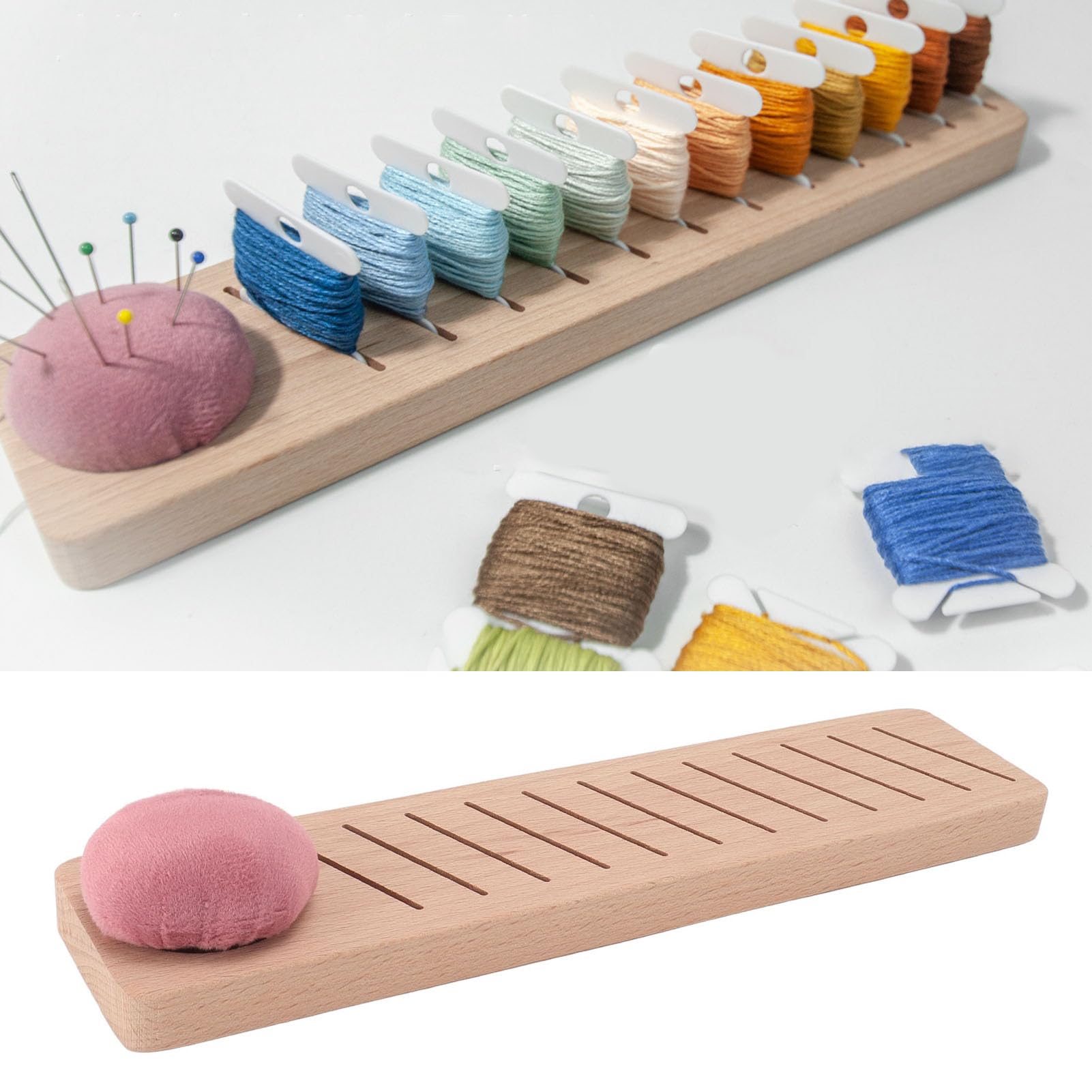 Tonysa Embroidery Floss Bobbin Rack 12 Positions, Beech Wood Inserts Holder with Pin Holder for Sewing, Efficient Thread Organizer, TONYSAFYDBC42G9M