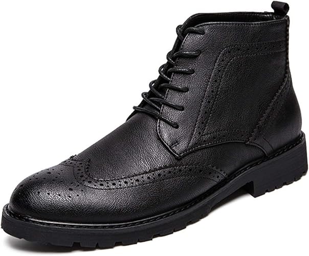 Amazon ムリョシューズ ウィングチップ メンズ ブーツ ブローグシューズ レザー ショートブーツ 士靴 ミドルカット レースアップブーツ メンズ靴 裏起毛 防水 防滑 防寒 ワークブーツ ハイカットショートブーツ 革靴 ブーツ