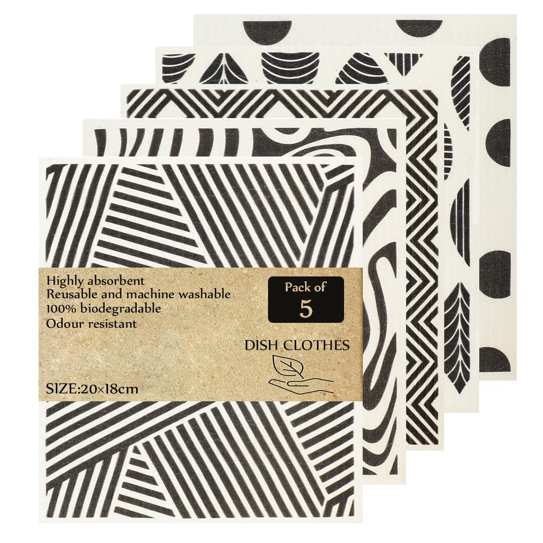 KMAKII Swedish Dishcloths for Kitchen,Highly Absorbent Natural Swedish Dish Towels, Cellulose Sponge Cloth,Reusable Cellulose Sponge (5 Pack)