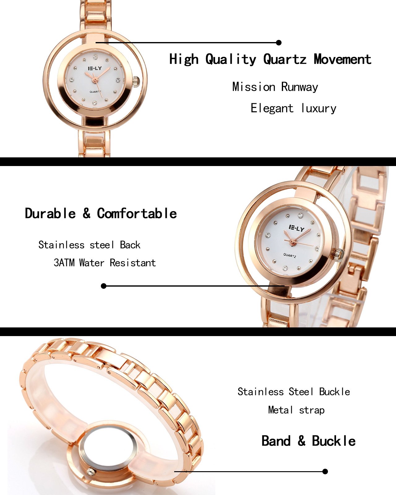 JSDDE Montre Femme Montre Simple Montre à la Mode Bracelet en Acier Mince Trois Aiguilles Quartz Analogue