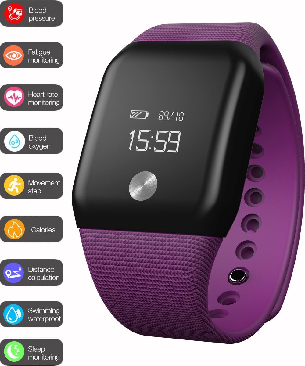 Bluetooth Fitness Tracker A88 Smart Wristband Heart Rate Monitor with Blood Oxygen Blood Pressure Monitor Bracelet Activity Trackers Smart Bracelet for IOS Android (purple)