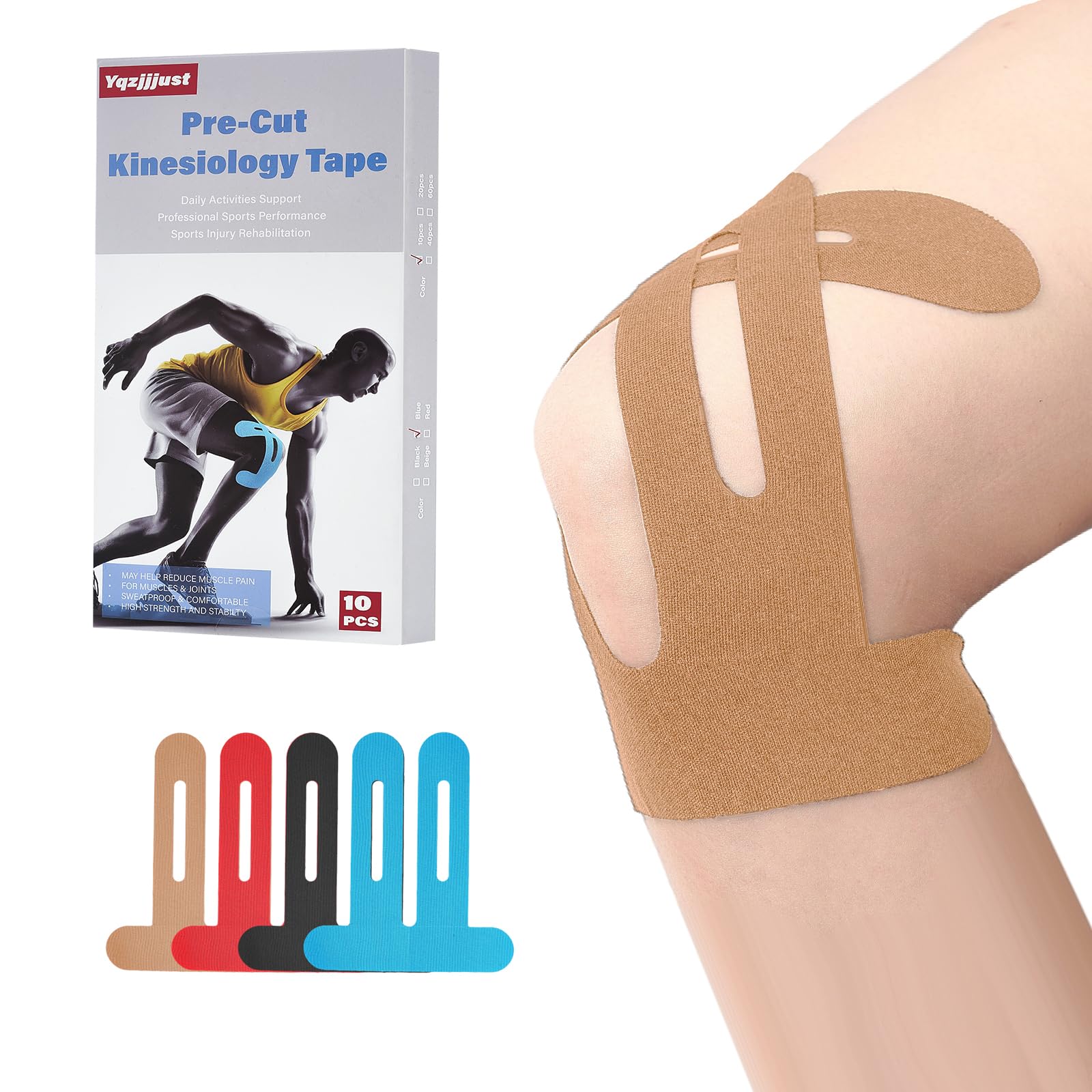 Photo 1 of 10 PCS Waterproof Kinesiology Tape for Shoulders/Knees,Precut Strips for Knee Pain Relief & Stability Support, Elastic Strong Adhesive Athletic Tape, Latex-Free Hypoallergenic Sports Tape (Beige)