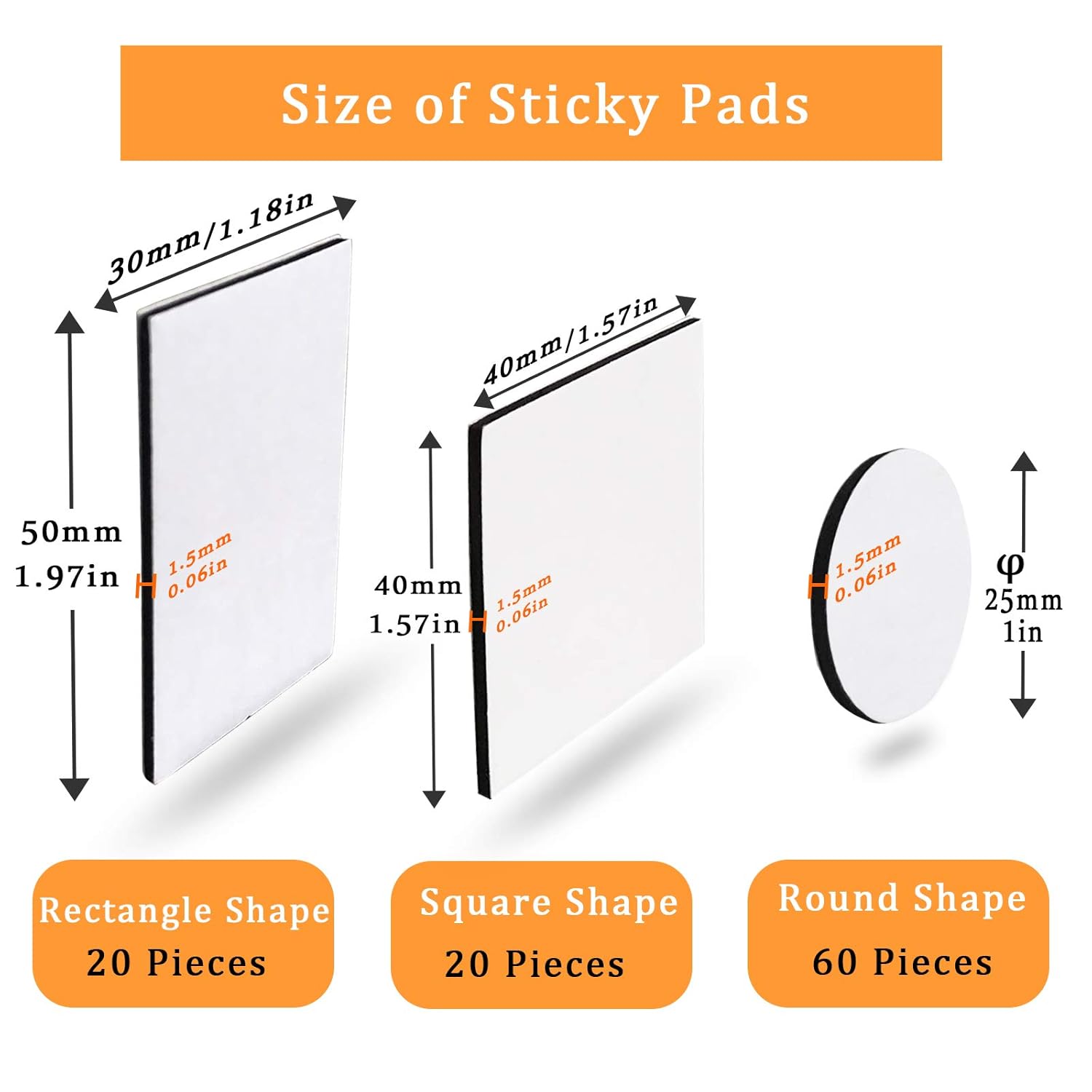 100PCS Double Sided Sticky Pads, Heavy Duty Adhesive Strips, Black Double Sided Sticky Tape Foam