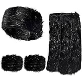 QZUnique Fuzzy Fur Leg Warmers Set - 3 Pcs Women Winter Furry Boot Cuffs Faux Fur Headband Wrist Bands Cover Long Leg Warmers