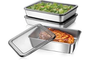 Stainless Steel Food Storage Containers Set, 3 Pack Freezer & Dishwasher Safe Stackable Storage Boxes with Lids, Oven-Safe Tr