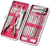 Jiaweixiang 18Pcs Manicure Pedicure Set Stainless Steel Travel Kit Rose Case