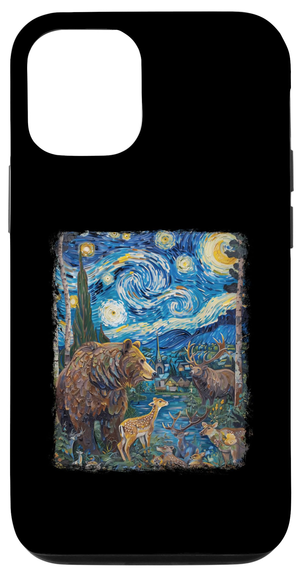 iPhone 12/12 Pro Wildlife Animals Nature Forest Camping Starry Night Painting Case