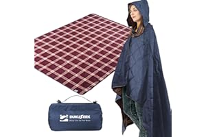 DUKUSEEK Waterproof Camping Blanket,79" x 59" Hooded Outdoor Blanket for Picnics, Beaches, Stadiums, Pets - Thick Fleece, Was