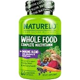 NATURELO Whole Food Multivitamin + Immune Blend with Elderberry &amp; Mushrooms - Complete Multivitamin with Extra Immune Support - C, D3, Zinc, Elderberry, Reishi, Shitake - 60 Vegan Capsules