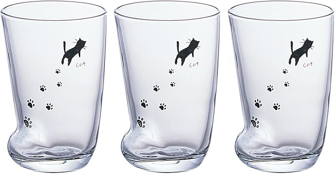 Amazon Co Jp アデリア タンブラー クリア ねこ 300ml 足あとグラス 3個セット 日本製 68 ホーム キッチン