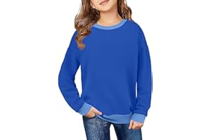 Arshiner Girls Crewneck Sweatshirt Long Sleeve Pullover Tops Drop Shoulder Sweatshirts Color Block Ribbed Trim for 5-14 Years