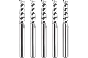 SpeTool 5PCS O Flute (Single Flute) End Mill Set 1/4" Shank, Carbide Spiral Upcut Router Bit for CNC Router Milling Cutter