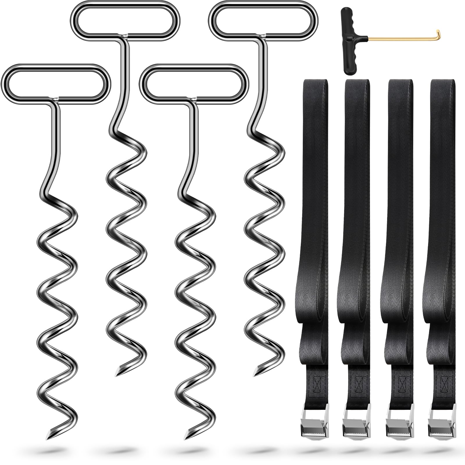 Ground Anchor for Trampoline, Ground Anchor, Pack of 4 with Adjustable Straps for Trampoline, Outdoor, Swing, Gazebo