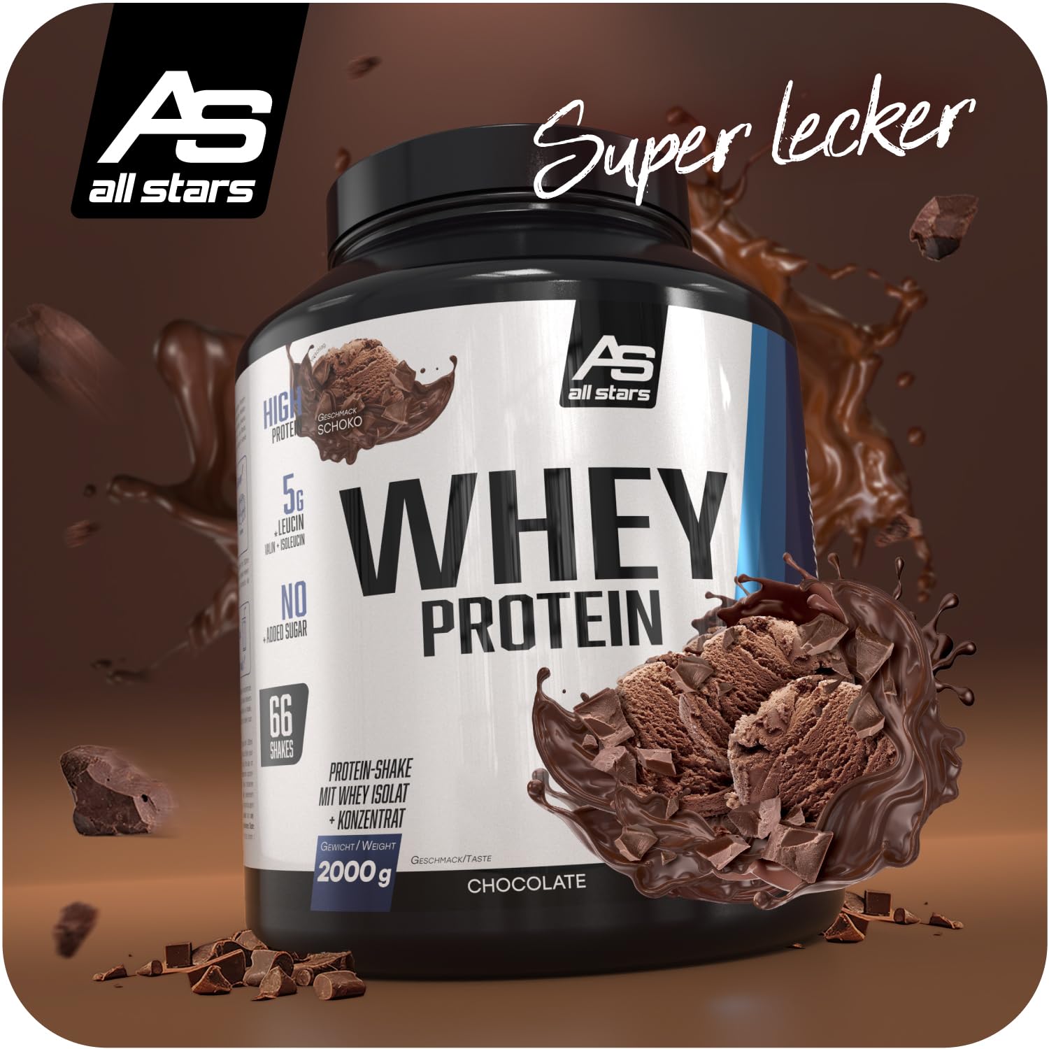 All Stars WHEY PROTEIN 2000g I Eiweiß-Pulver mit Whey-Konzentrat & Isolat I leckeres Low-Fat Powder I hochwertiges Protein-Pulver I cremiger Protein-Shake mit Chocolate Flavour 3