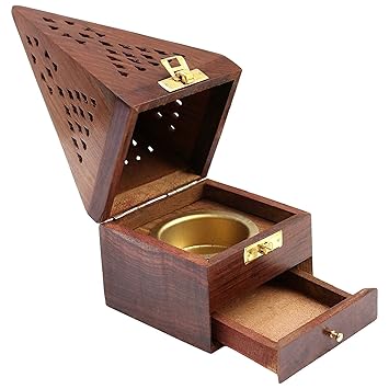 buycrafts Wood Dhoop Batti Stand (5 x 5 x 5.5 inch, Brown)