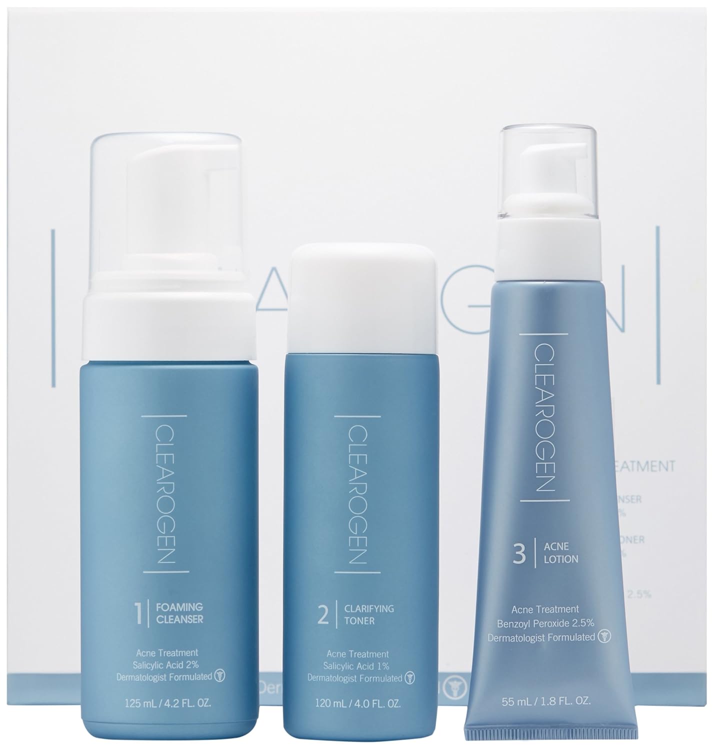 Clearogen Hormonal Acne Solution Natural Anti-DHT Ingredients Deluxe Set Original Formula Benzoyl Peroxide – 2 month supply 3 piece set