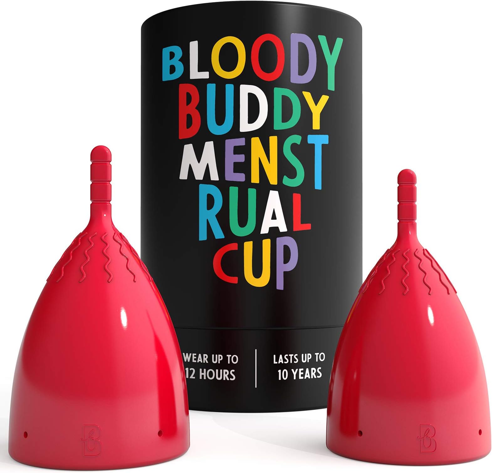 Small and Large - 2 Pack, RED Bloody Buddy Menstrual Cup - Easy, Clean and Simple - Take The Worry Out of Your Menstruation