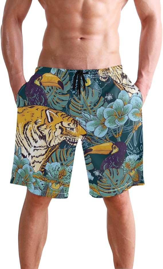 Amazon Vawa 水着 メンズ サーフパンツ おしゃれ ビーチパンツ 海水パンツ 短パン 吸汗速乾 大きいサイズ 水陸両用 花柄 虎柄 タイガー 動物柄 アニマル 水着 通販