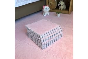 Smabee Interlocking Carpet Shaggy Soft EVA Foam Mats Fluffy Area Rugs Protective Floor Tiles Exercise Play Mat for Children Kids Room Home Parlor Bedroom (12 pcs, Light Pink)