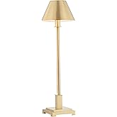 JONATHAN Y 26" Brushed Brass Gold Modern LED Table Lamp for Living Room Bedroom Home Office, Metal Empire Shade, Slim Desk La