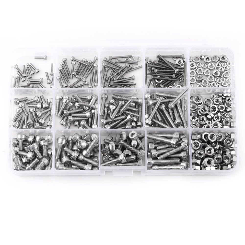Akozon M2 M3 M4 Stainless Steel SS304 Hex Socket Cap Head Screws and Nuts Assrotment Set of 480pcs