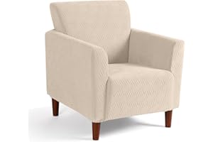 KinCam Accent Armchair Covers, Stretch Banquet Chair Covers, Arm Chair Slipcovers for living Room Stripe Jacquard Chair Covers Furniture Protector Covers for Kids, Pets (Warm Beige)