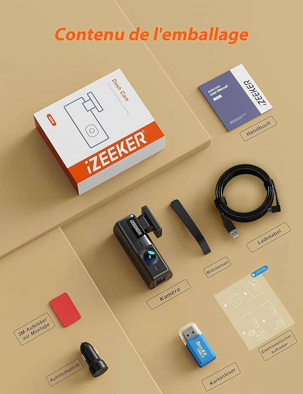 2.5K Dashcam Voiture, Camera Voiture 1440P WiFi, Mini Dash Cam Avant avec App Contrôle, Vision Nocturne, WDR, Capteur G, Enregistrement en Boucle, Mode Parking 24H
