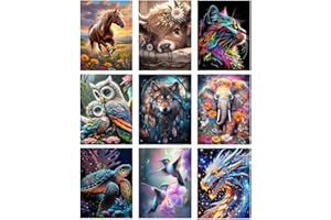 9 Pack Diamond Painting Kits,Cow Hummingbird 5D Diamond Art Kits for Adults Wolf Cat Full Drill Diamond Paintings Kit for Adu