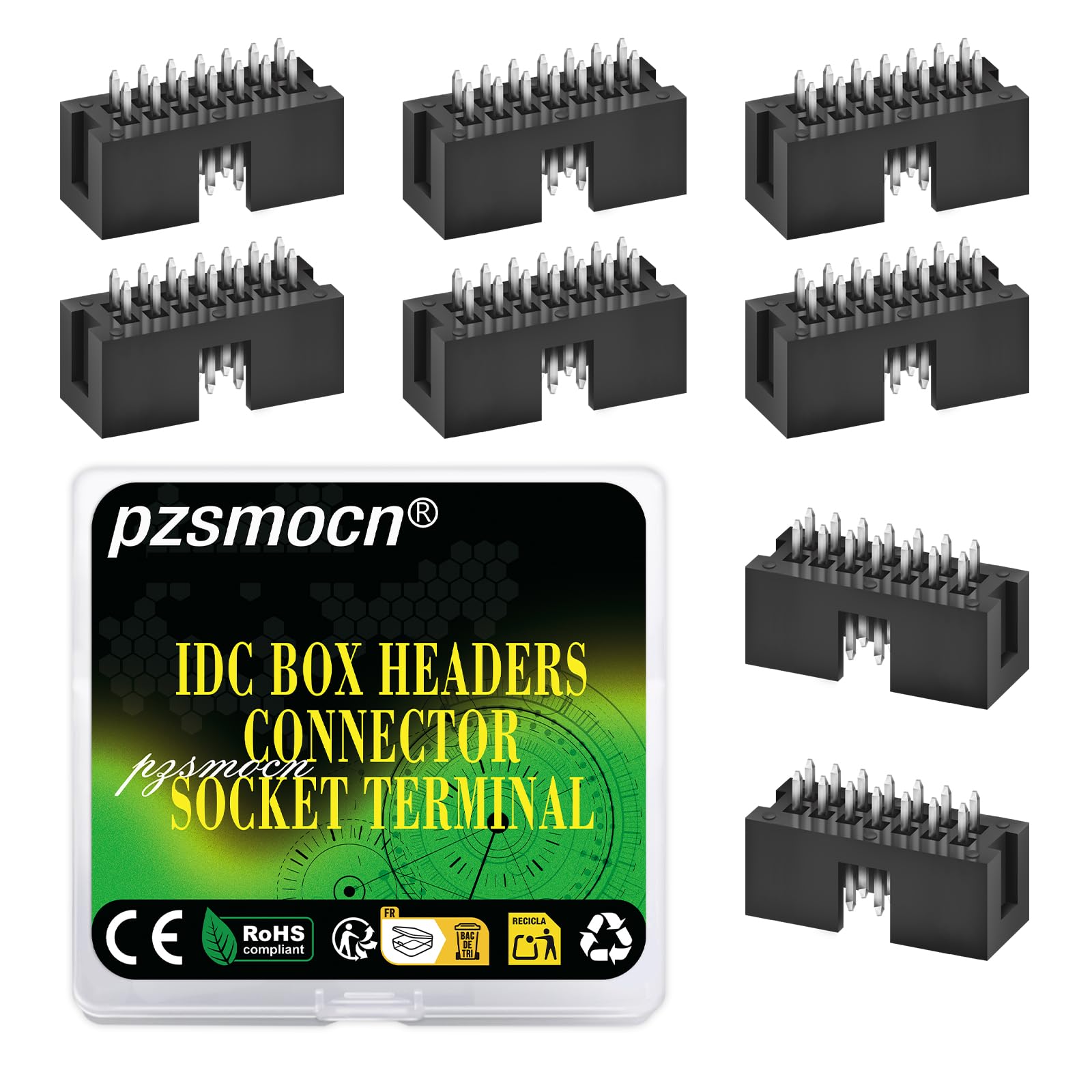Pzsmocn 20 Pieces IDC 2 * 7 Double Row 2.54 mm Pitch JTAG ISP 14-Pin Straight Pin in-line Box Header Connector Adapter Cable Male Socket Terminal for PCB Electronic Equipment Projects.