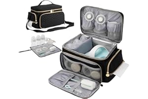 PHOEBUS BABY Breast Pump Bag Compatible with Spectra S1 and S2, Large Insulated Storage with Waterproof Mat, Travel & Work Portable Pump Carrying Case for Pumping Accessories, Black