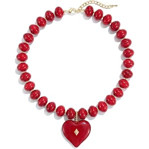 Elegance 11 designs Chunky Heart Necklace for Women, Colorful Acrylic Beaded Statement Puff Heart Necklace, Cute Boho Y2K Cho