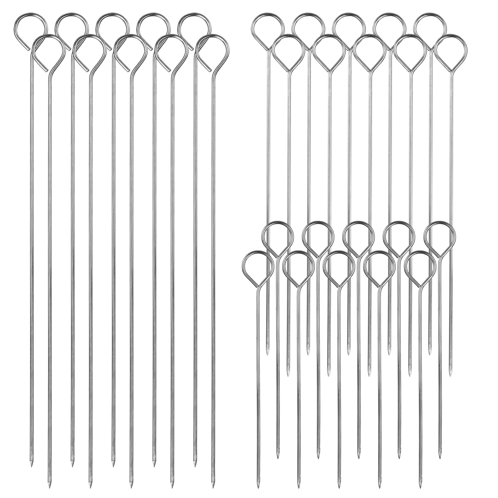 30 Pieces Kebab Skewers Reusable Stainless Steel Grilling BBQ Stick Skewers, 3 Sizes (15cm/20cm/25cm)