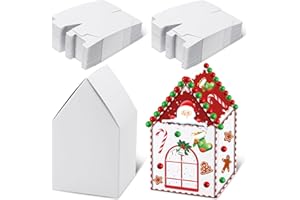 Cholemy 50 Pack Christmas Gingerbread House Box Kit DIY Crafts Cookie House Shaped Cardboard Boxes DIY Build Gingerbread Houses Crafts Supplies for Xmas Holiday Party Supplies(White)